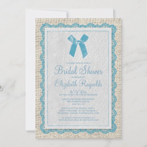 Blue Country Burlap Bridal Shower Invitations