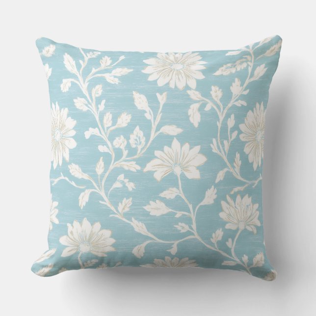 Blue Country Floral Throw Pillow (Front)