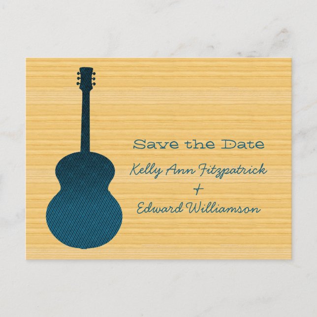Blue Country Guitar Save the Date Postcard (Front)