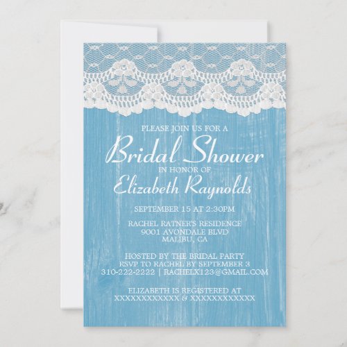 Blue Country Lace Bridal Shower Invitations