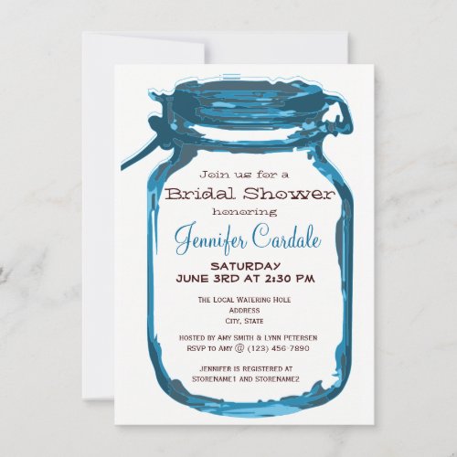 Blue Country Mason Jar Bridal Shower Invitations