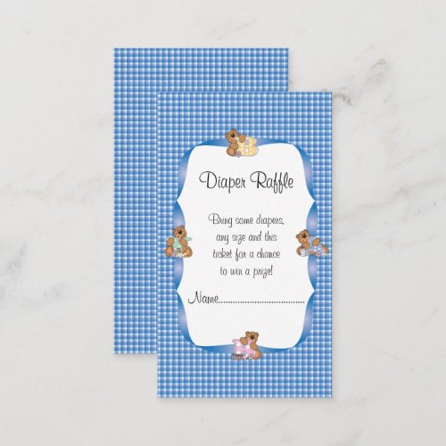Blue Country Plaid with Baby Bears  Diaper Raffle Enclosure Card