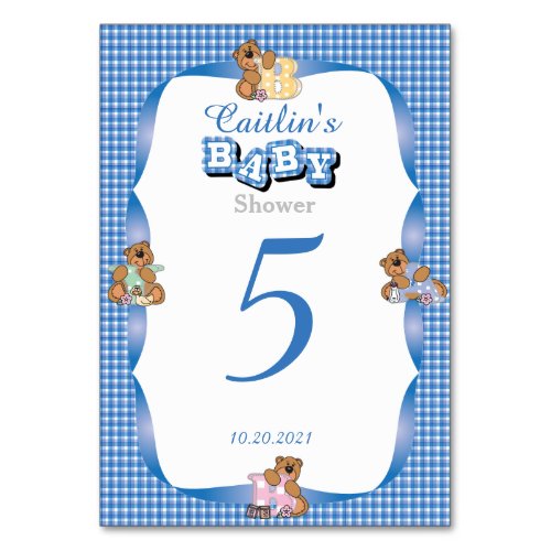 Blue Country Plaid with Baby Bears Table Numbers