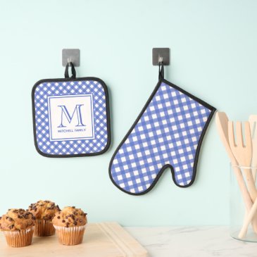 Blue Country Style Gingham Pattern Monogram
