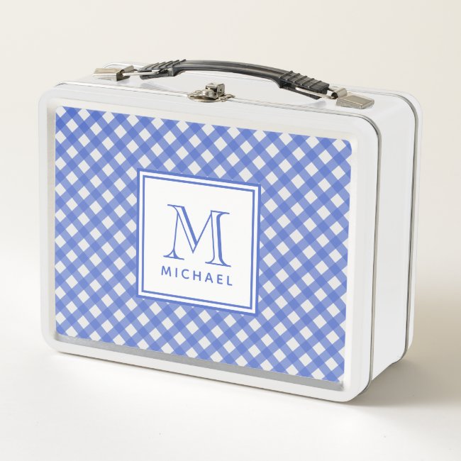 Blue Country Style Gingham Pattern Monogrammed