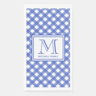 Blue Country Style Gingham Pattern Monogrammed Paper Guest Towels