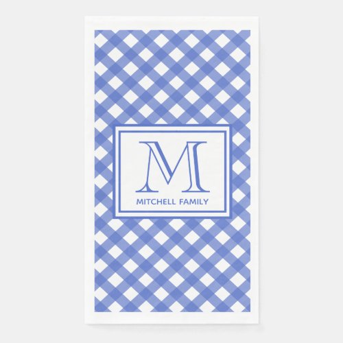 Blue Country Style Gingham Pattern Monogrammed Paper Guest Towels