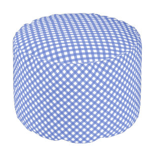 Blue Country Style Gingham Pattern Pouf