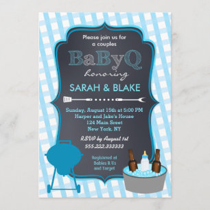 Blue Couples Baby Shower BBQ Invitation