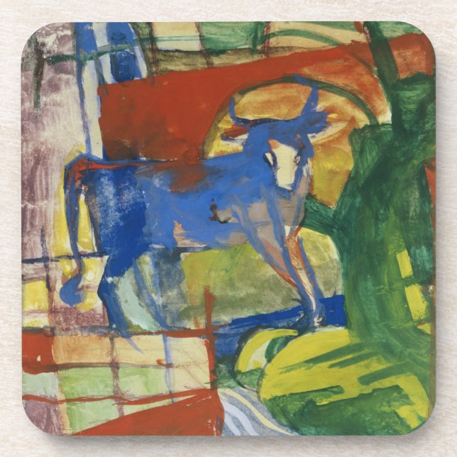 Blue Cow, 1914 (tempera on paper) Beverage Coaster (Front)