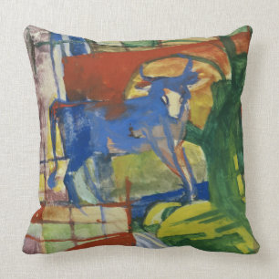 Blue Cow, 1914 (tempera on paper) Throw Pillow