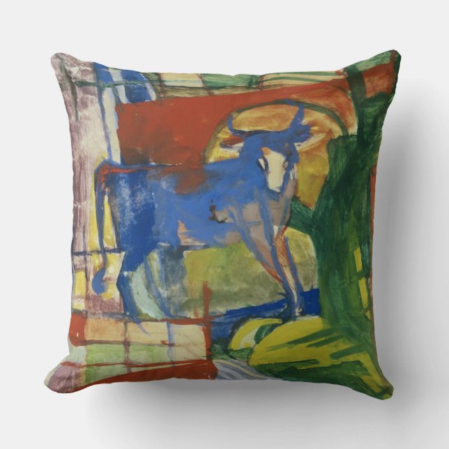Blue Cow, 1914 (tempera on paper) Throw Pillow (Front)