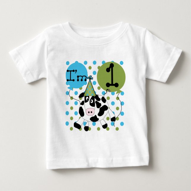 Blue Cow 1st Birthday Tshirts and Gifts (Front)