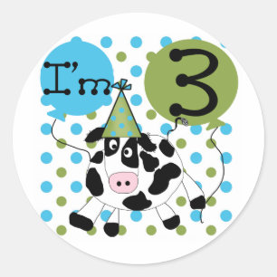 Blue Cow 3rd Birthday Tshirts and Gifts Classic Round Sticker