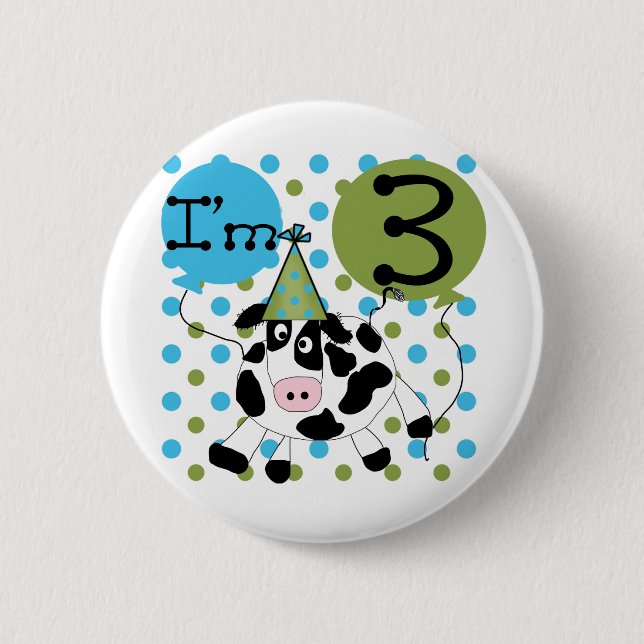 Blue Cow 3rd Birthday Tshirts and Gifts Pinback Button (Front)