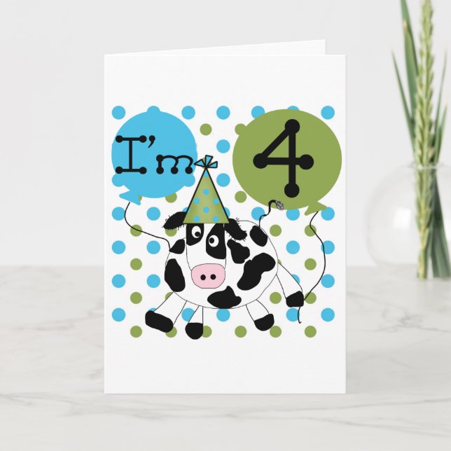 Blue Cow 4th Birthday Tshirts and Gifts Card (Front)