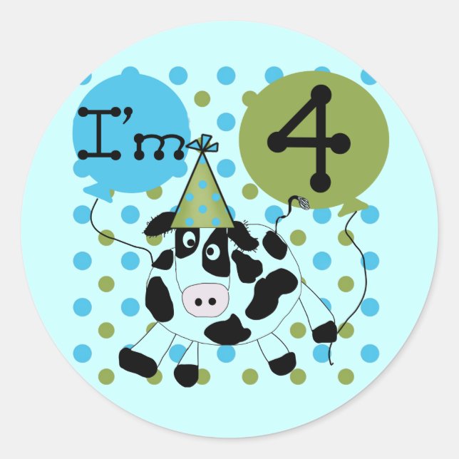 Blue Cow 4th Birthday Tshirts and Gifts Classic Round Sticker (Front)