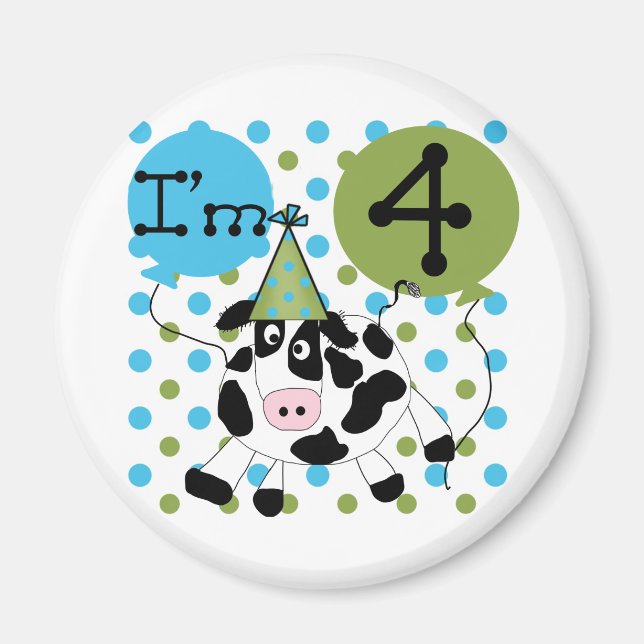 Blue Cow 4th Birthday Tshirts and Gifts Magnet (Front)