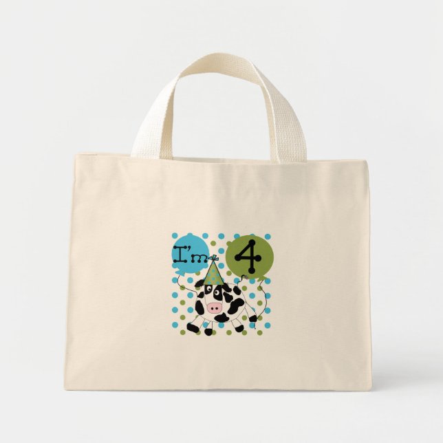 Blue Cow 4th Birthday Tshirts and Gifts Mini Tote Bag (Front)