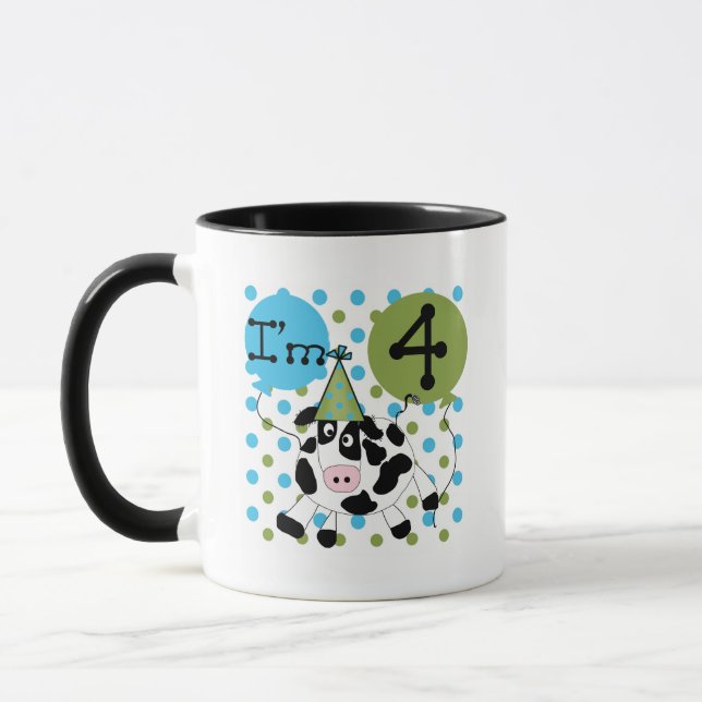 Blue Cow 4th Birthday Tshirts and Gifts Mug (Left)