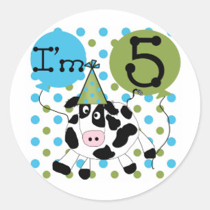 Blue Cow 5th Birthday Tshirts and Gifts Classic Round Sticker