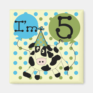 Blue Cow 5th Birthday Tshirts and Gifts Magnet