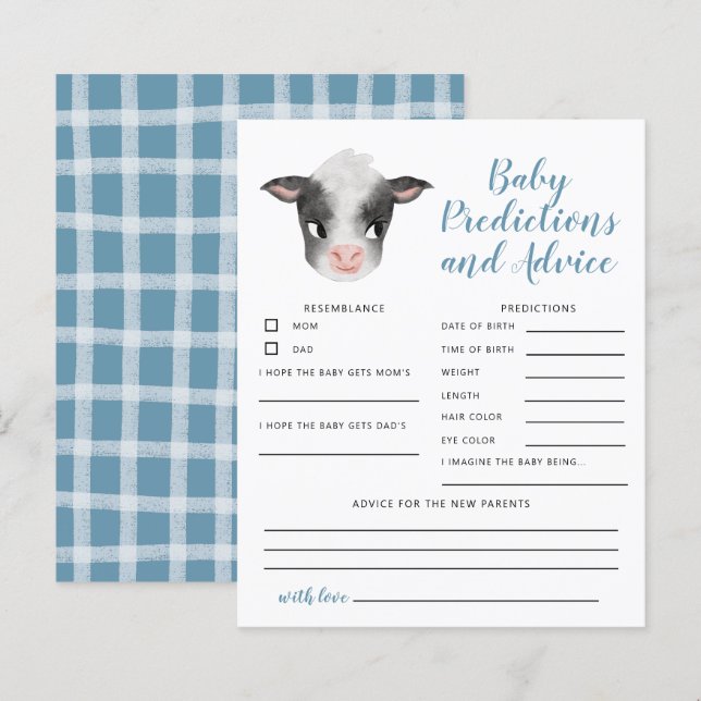 Blue Cow Baby Predictions & Advice Card (Front/Back)