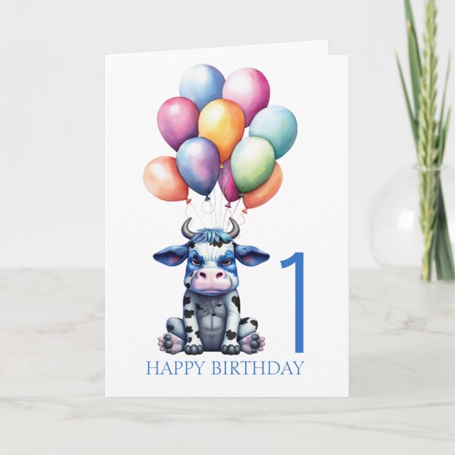 Blue Cow Birthday  Card (Front)