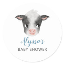 Blue Cow Boy Baby Shower  Classic Round Sticker