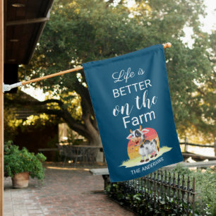 Blue Cow Farm Personalized House Flag