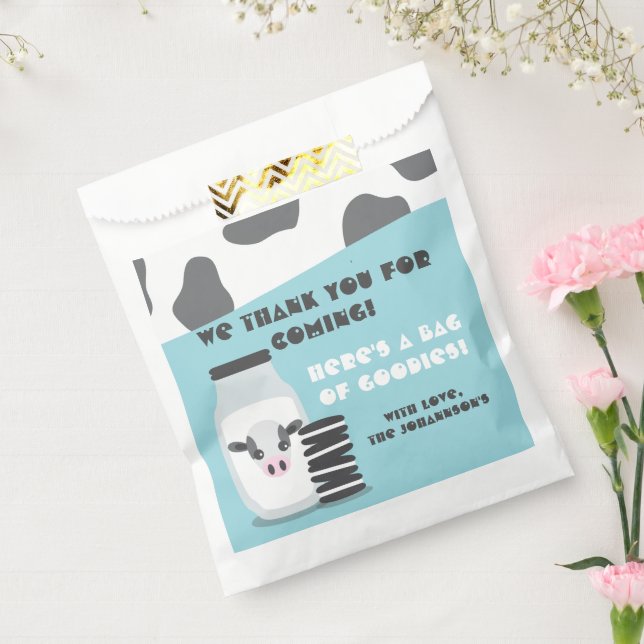 BLUE Cow Milk and Cookies Baby Shower Favor Bags (Sealed)