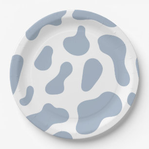 Blue Cow Print Little Cowboy Baby Shower Paper Plates