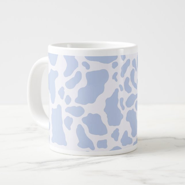 Blue Cow Spots Animal Print Pattern Giant Coffee Mug (Front Left)