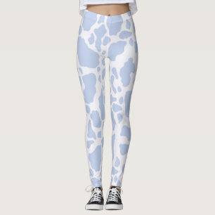 Blue Cow Spots Animal Print Pattern Leggings