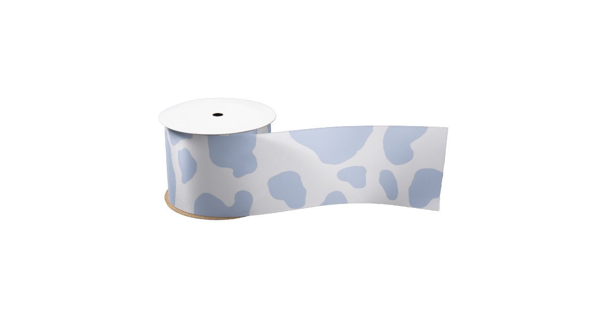 Blue Cow Spots Animal Print Pattern Satin Ribbon