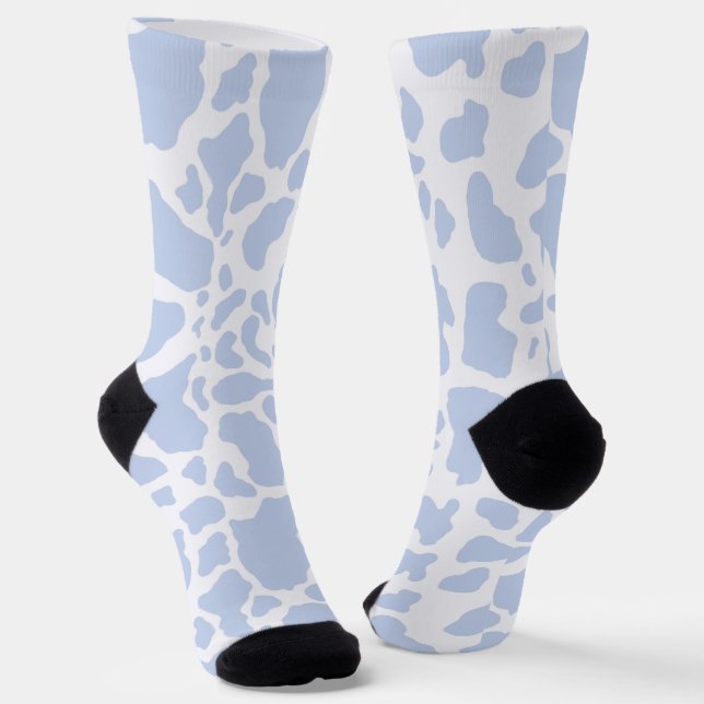 Blue Cow Spots Animal Print Pattern Socks (Angled)