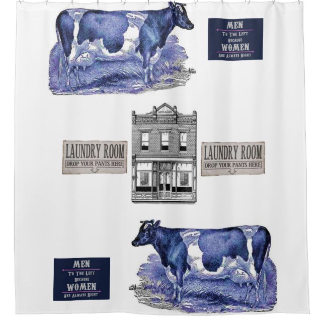 blue cow white showercurtain shower curtain (Front)