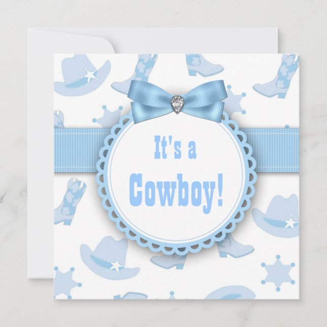 Blue Cowboy Baby Boy Shower Invitation (Front)