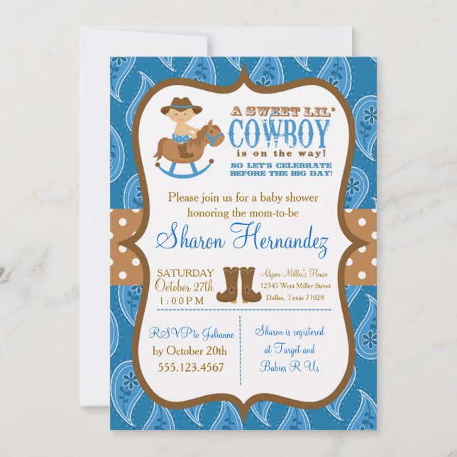 Blue Cowboy Baby Boy Shower Invitation (Front)
