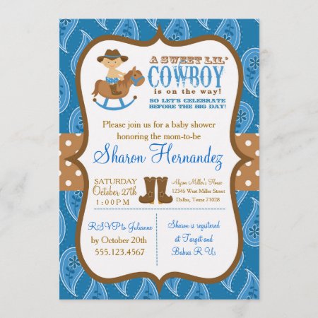 Blue Cowboy Baby Boy Shower Invitation