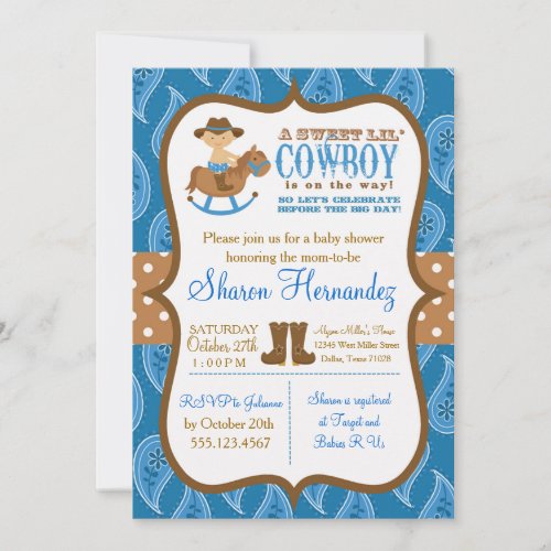 Blue Cowboy Baby Boy Shower Invitation