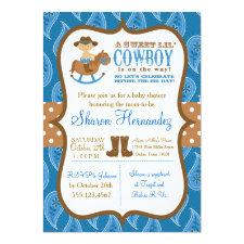 Blue Cowboy Baby Boy Shower Invitation