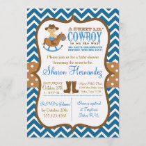 Blue Cowboy Baby Boy Shower Invitation chevron