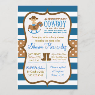 Blue Cowboy Baby Boy Shower Invitation Striped