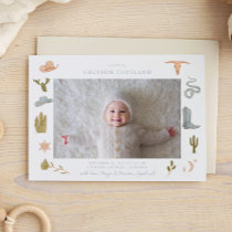 Blue Cowboy Baby Photo Birth Announcement
