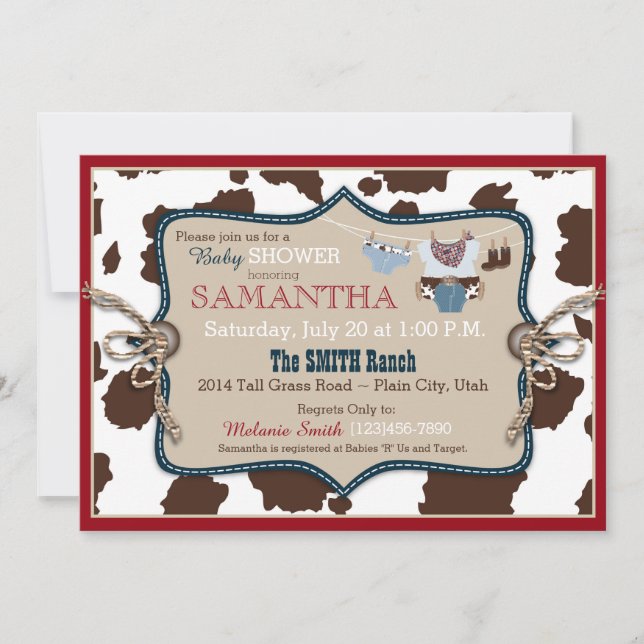 Blue Cowboy Baby Shower Bandanna Jumper Invitation (Front)