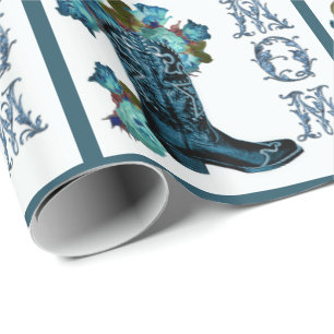 Blue Cowboy Boot With Flowers MOM Gift Wrap