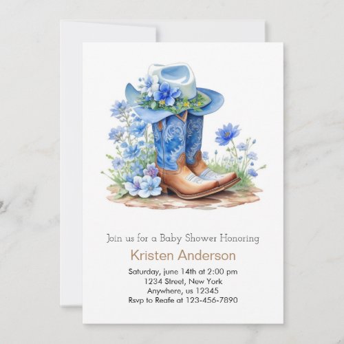 Blue Cowboy Boots and Hat Baby Shower Invitation