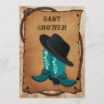 blue cowboy boots western Baby shower Invitation