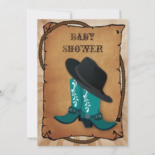 blue cowboy boots western Baby shower Invitation